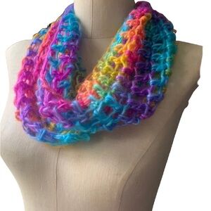 Rainbow Infinity Scarf, Rainbow Light Crocheted Single loop, Handmade in the USA